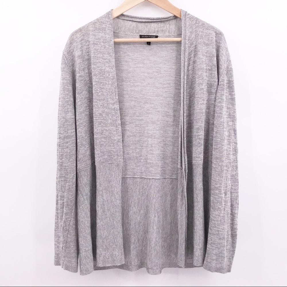 Eileen Fisher Gray Linen Cardigan Large